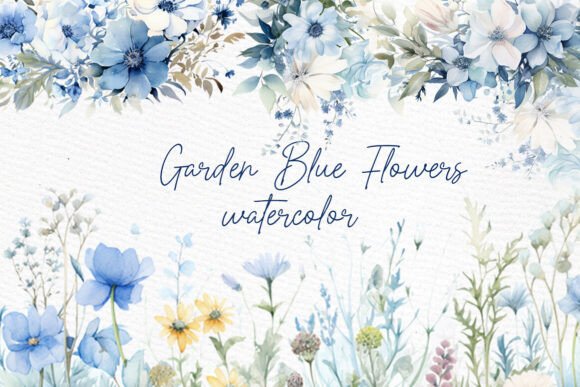 Download Watercolor Blue Garden Flowers Clipart - Flowers Collection