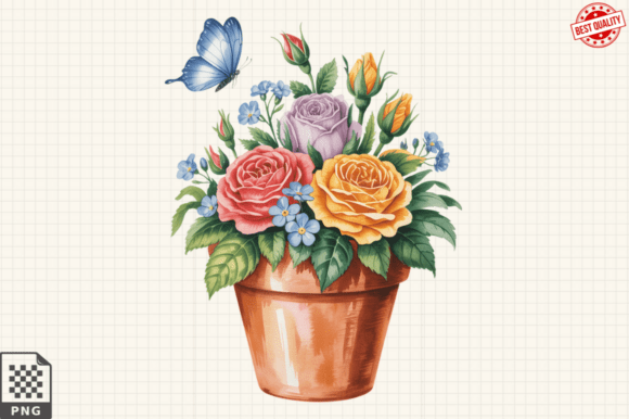 Download Butterfly and Potted Flowers Clipart PNG - Flowers Collection