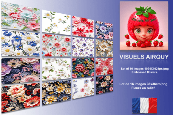 Download Lot of 16 Images of Embossed Flowers - Flowers Collection