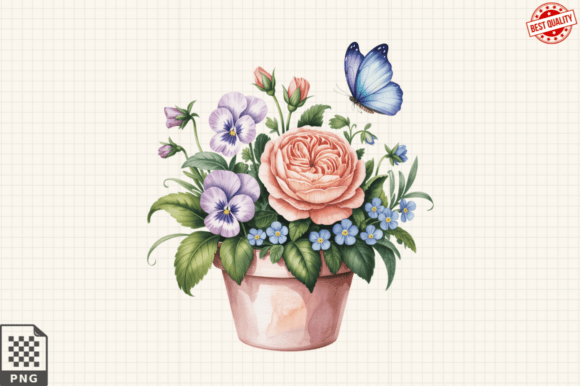 Download Butterfly and Potted Flowers Clipart PNG - Flowers Collection