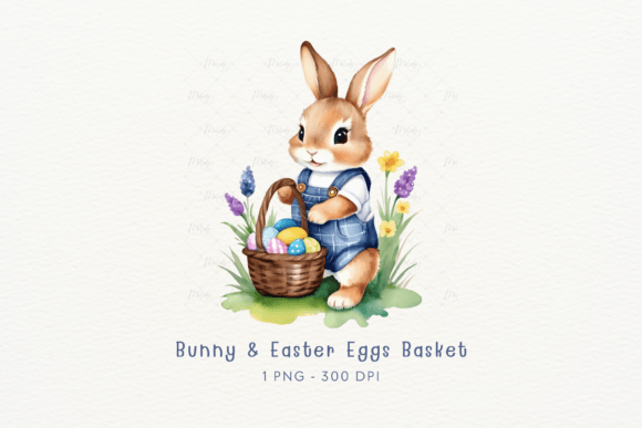 Download Watercolor Bunny &amp; Easter Eggs Basket - Watercolor bunny Collection