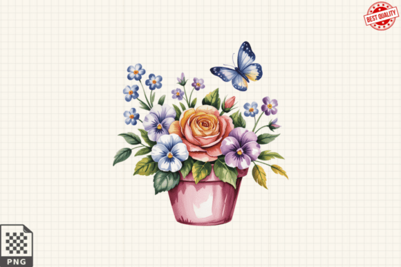 Download Butterfly and Potted Flowers Clipart PNG - Flowers Collection