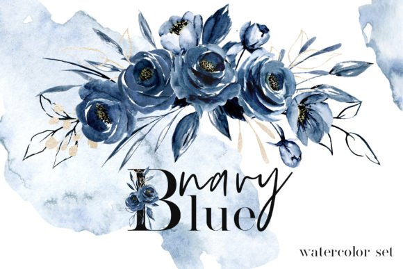 Download Navy Blue Flowers Watercolor. - Flowers Collection