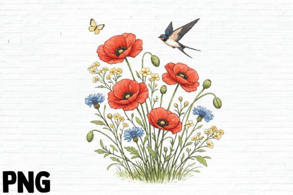 Download Vintage Botanical Poppy Flowers - Flowers Collection