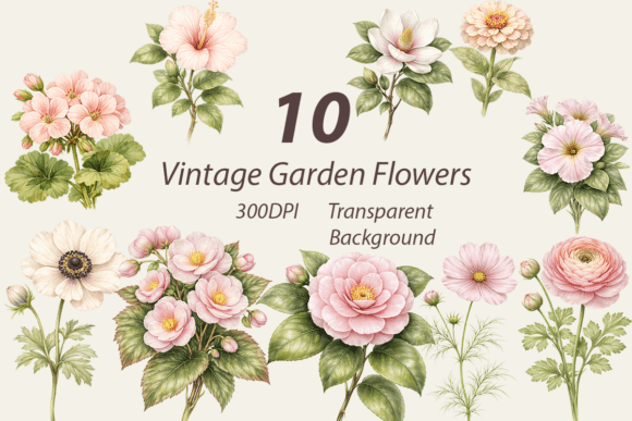 Download Vintage Garden Flowers Clipart PNGs - Flowers Collection