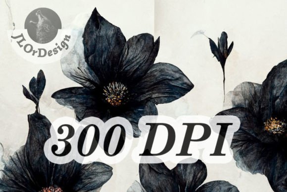 Download Black Watercolor Flowers Digital Paper - Flowers Collection