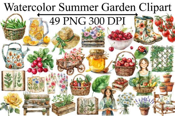 Download Watercolor Summer Garden Clipart - Summer garden clipart Collection