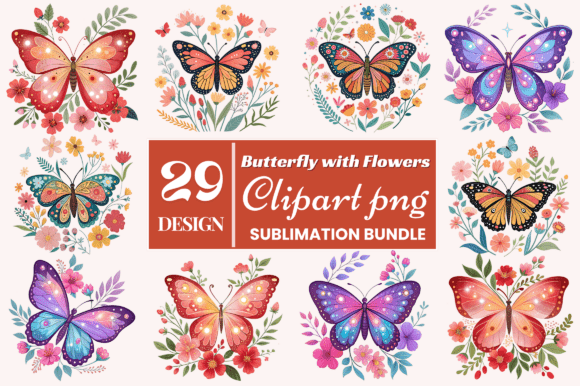 Download Butterfly with Flowers Clipart PNG Bundl - Flowers Collection