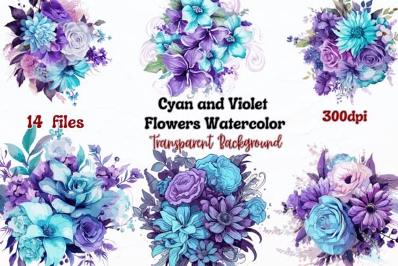 Download Cyan and Violet Flowers Watercolor - Flowers Collection