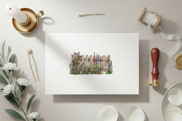 Download Garden Fence Flowers Watercolor Art - Flowers Collection