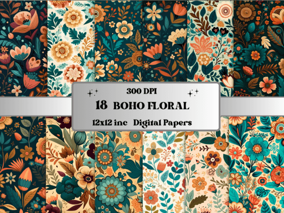 Download Boho Floral Digital Paper Background Set - Background Collection