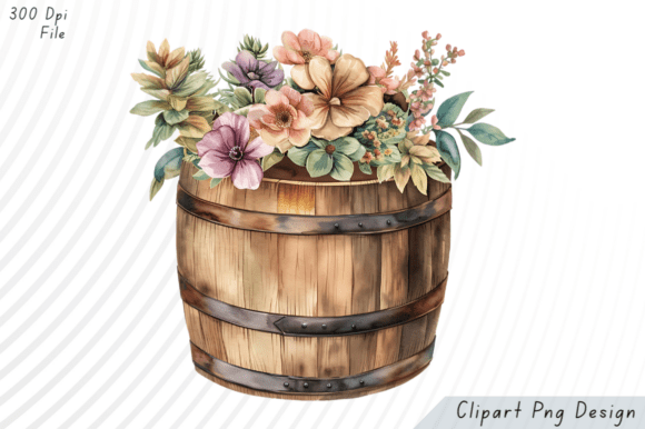 Download Wooden Barrel with Blooming Flowers PNG - Flowers Collection