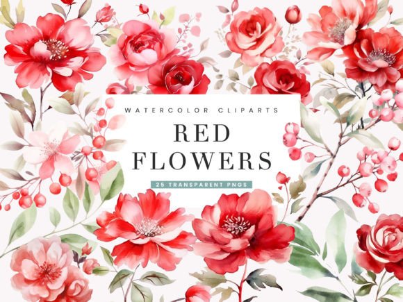 Download Watercolor Red Flowers Clipart Bundle - Flowers Collection