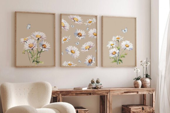 Download Watercolor Daisy Flowers Set of 3 Prints - Flowers Collection